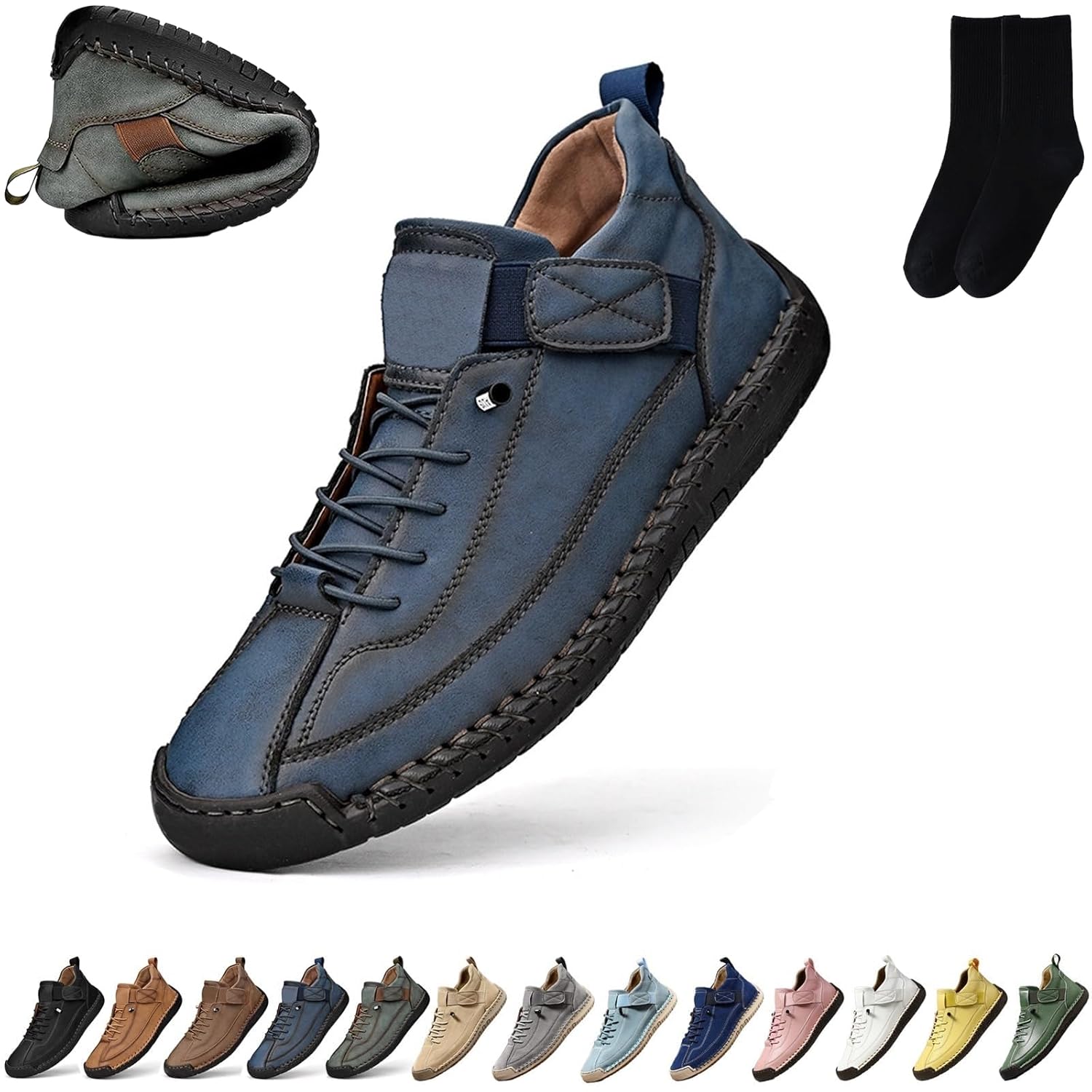 Womens Handmade Leather Orthopedic Comfy Shoes Casual Driving Boots Women Outdoor Slip On Mid Top Flats Ankle Boots