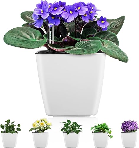 Miniatura 27 de Macetas de riego automático para plantas de interior: paquete de 3 macetas de 5 pulgadas color azul degradado con indicador de nivel de agua