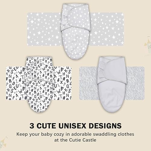 Vista 12 de Cute Castle Paquete de 3 sacos de dormir para bebé, saco de envolver para recién nacido, manta ergonómica para bebés para niños y niñas, esenciales
