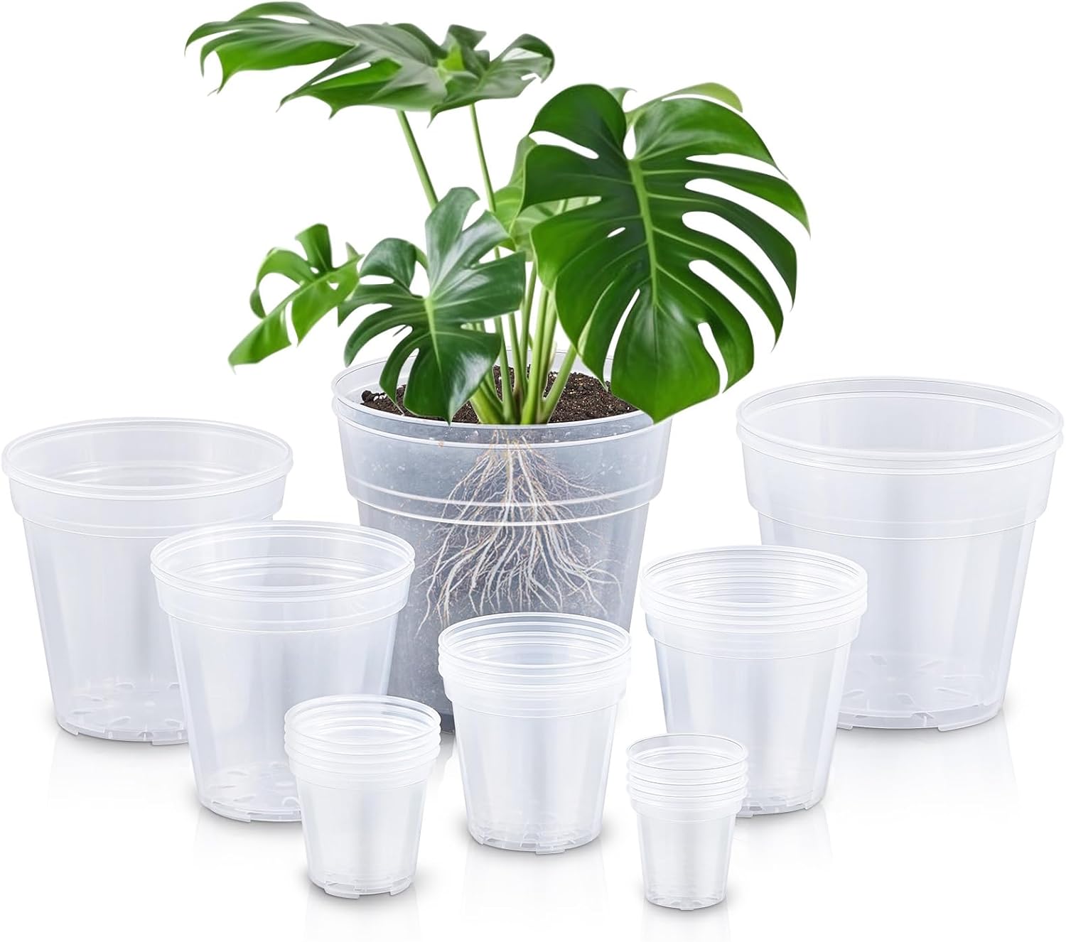 Vesici 24 Pcs 3/4/5/6/7/8/9/10 Inch Large Size Clear Nursery Pots Variety Pack Plant Pots with Drainage Holes Planters for Indoor Plants Flexible Transparent Plastic Plant Bottle Succulents 24 3/4/5/6/7/8/9/10 Inch