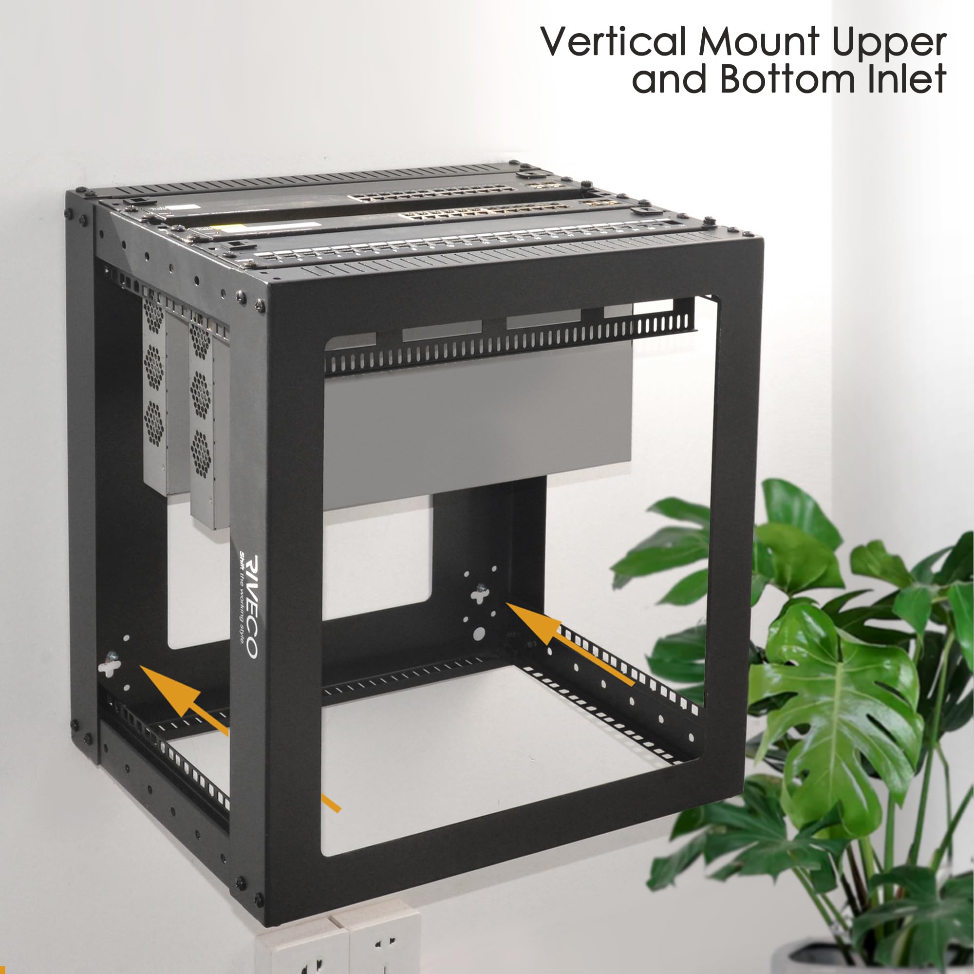 RIVECO Rack de parede vertical 9U 48.3 cm 4 Post Open Frame Rack