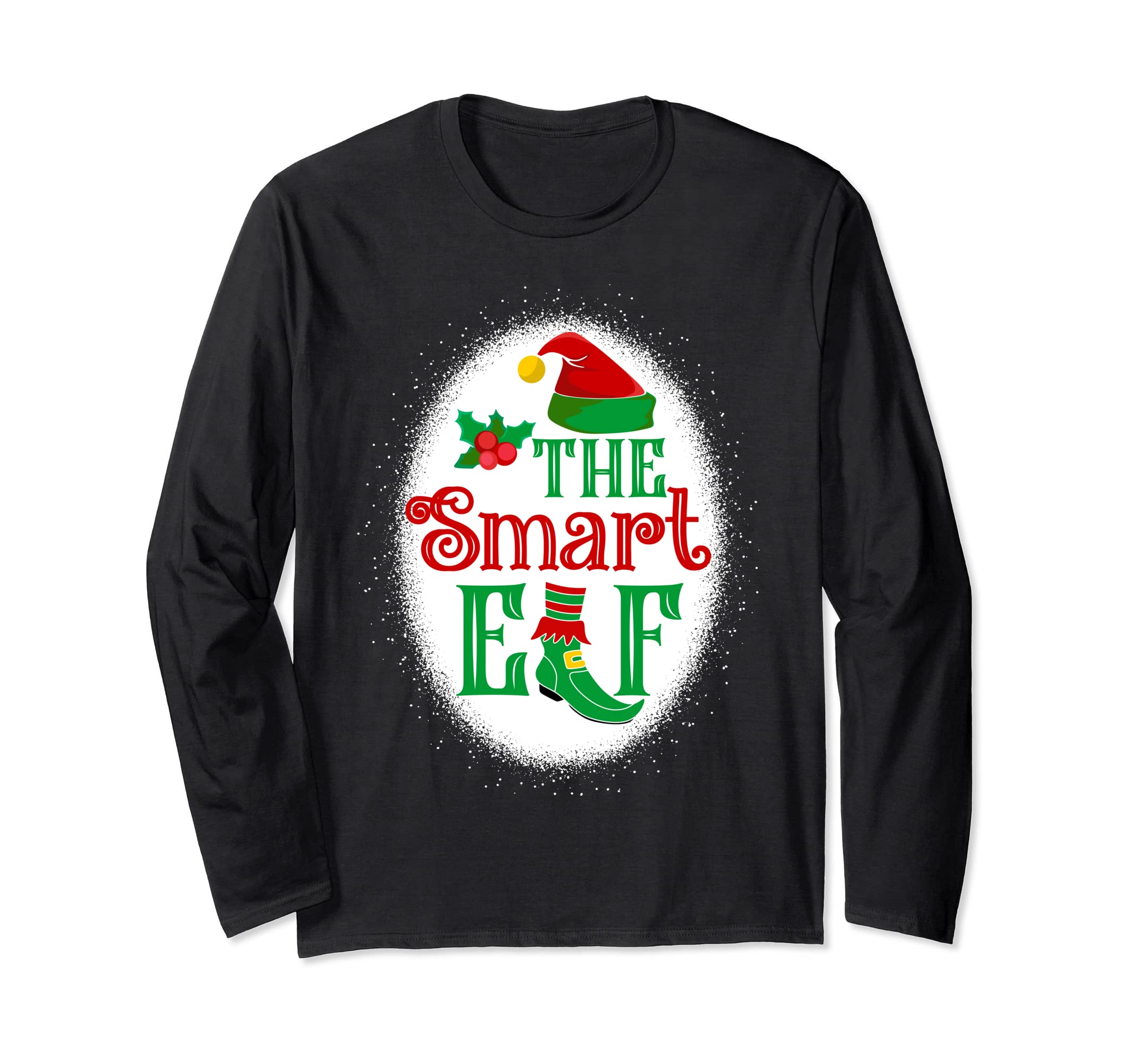 The Smart Elf Matching Family Christmas Elf Bleached Long Sleeve T-Shirt