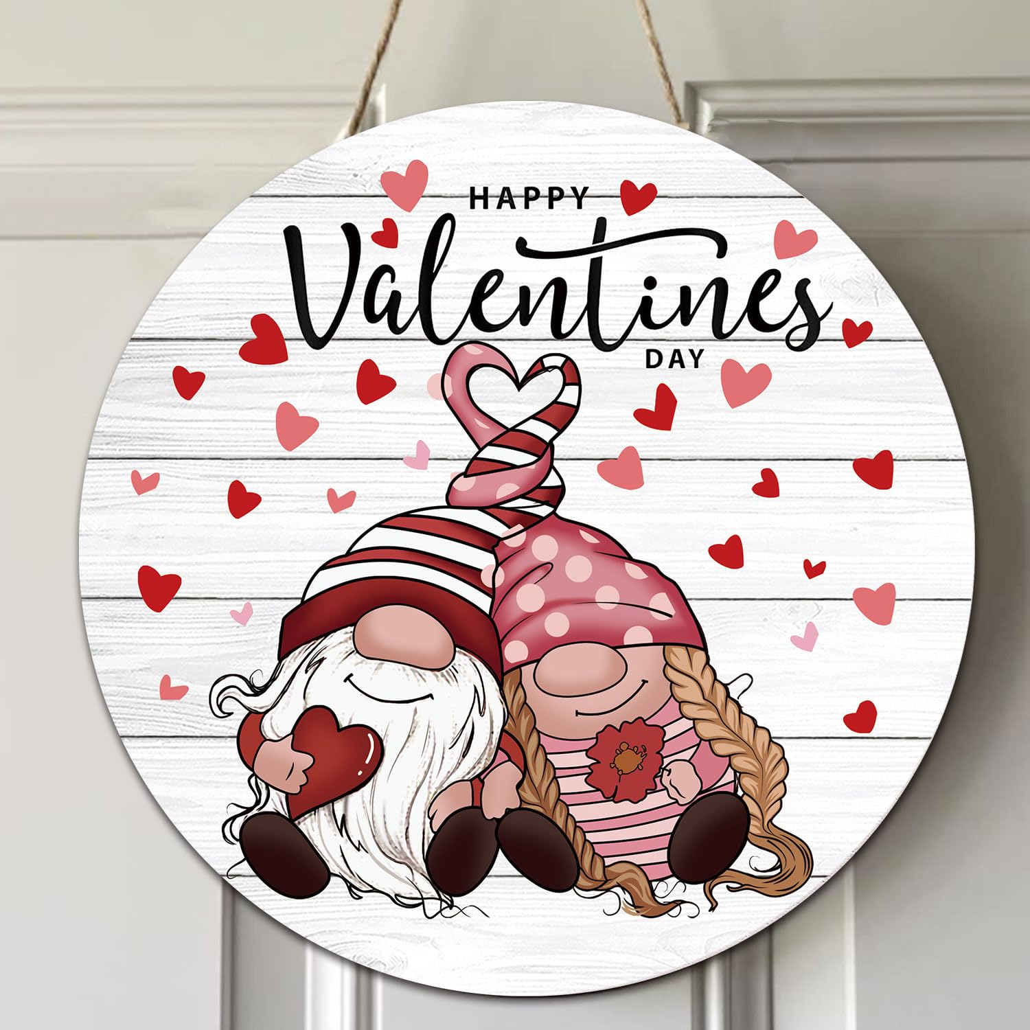 Valentine Wreath for Front Door, Valentines Gnome Door Hanger, Valentines Day Door Decor Door Sign 12 Inch, Happy Valentines Day Wall Decor, Valentine Porch Hanging Decor, Valentines Welcome Sign