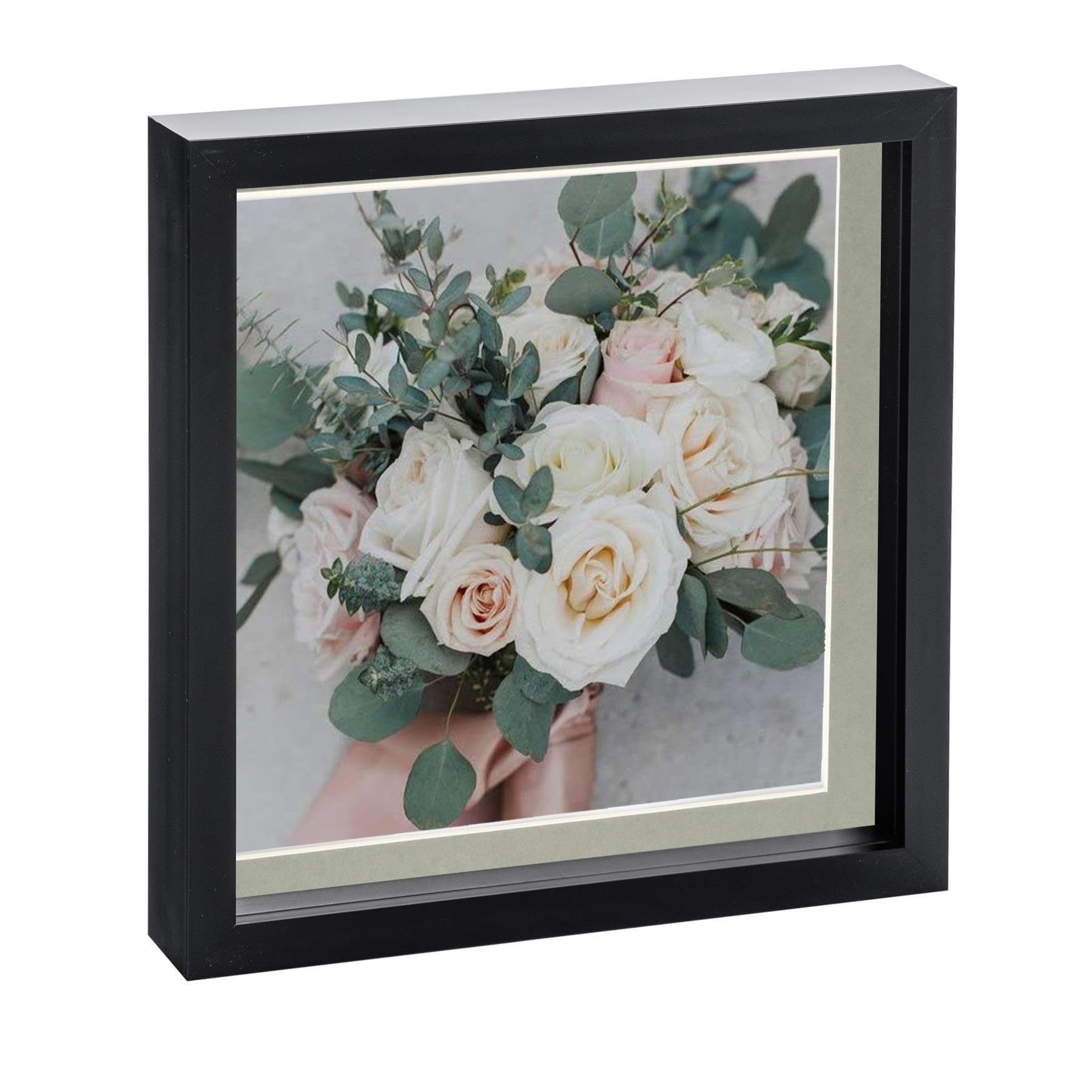 Nicola Spring Black/Grey 10" X 10" 3D Box Photo Frame - With 8" X 8" Mount - Mount