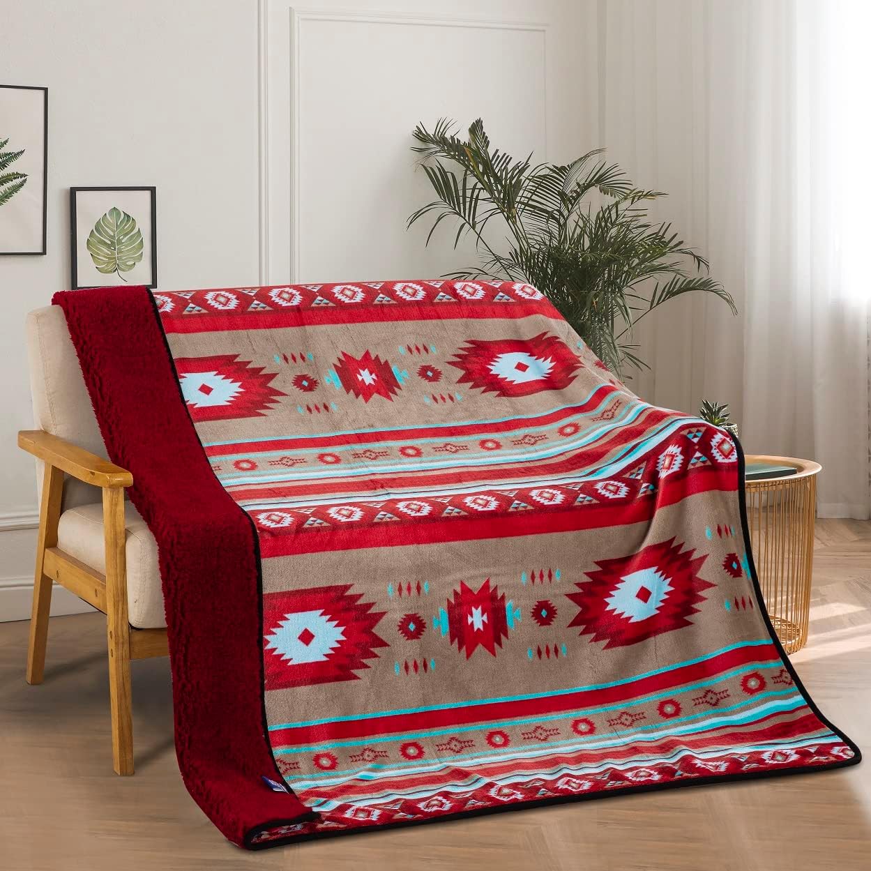 Aztec Blanket Fleece, (Southwest Navajo Print), Sherpa Fleece Throw Blanket for Couch, Super Fuzzy Soft Double-Sided Cozy Plush Blanket Throw 50"x60"