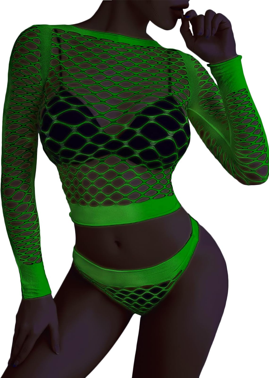 Women's Mesh Lingerie Fishnet Babydoll Mini Dress Bodysuit See Through Shirts Long Sleeves Lingerie Bodysuit Cover Up