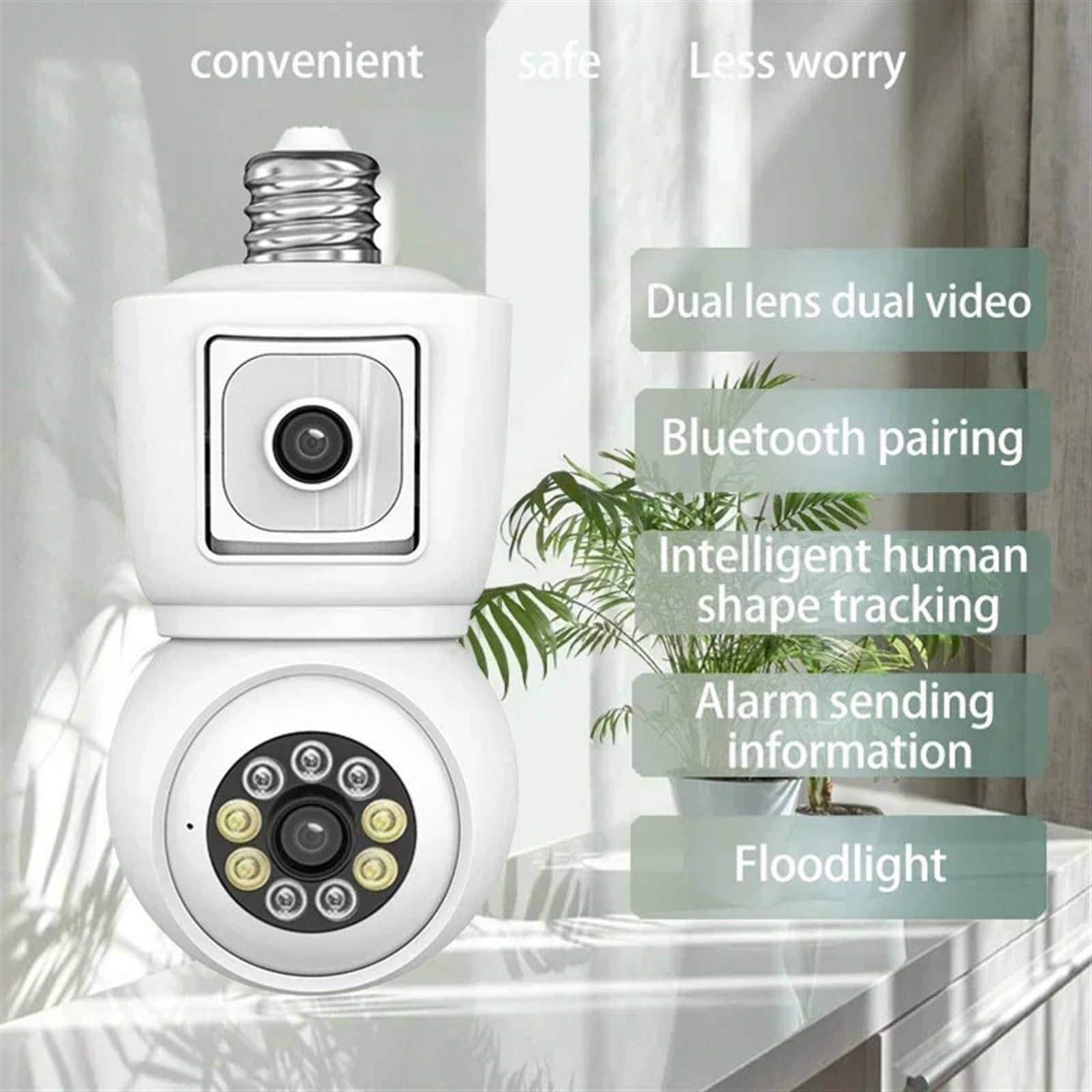 Telecamera di sicurezza esterna, Telecamera 4K 6MP E27 Lampadina Doppia lente Doppio schermo Monitoraggio automatico Audio bidirezionale Visione notturna a colori Telecamera di sorveglianza esterna Te