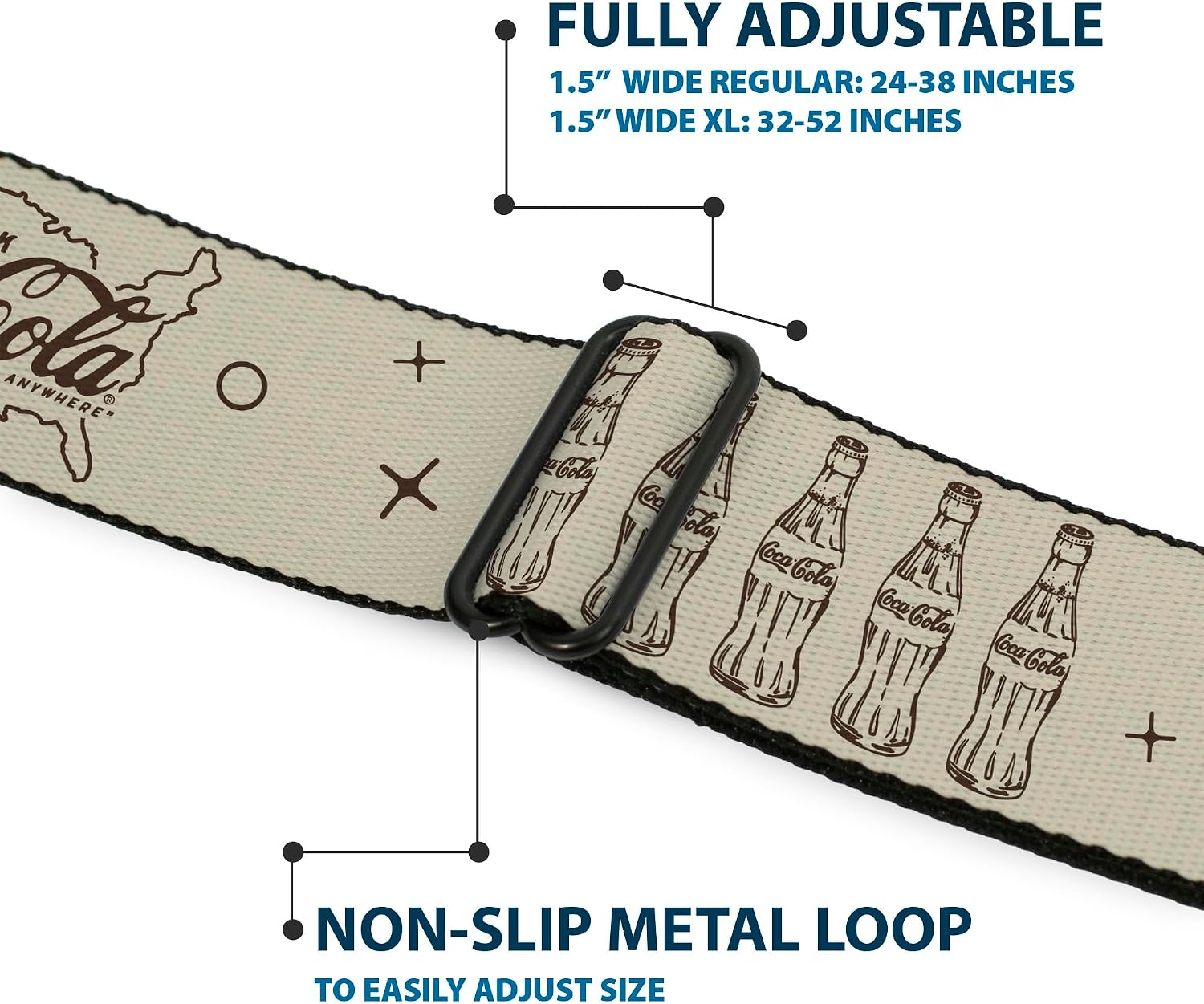 The Coca-Cola Company Belt, Seatbelt Buckle Belt, Vintage Coca Cola Coke Icons and Ad Logos White Brown, Adjustable