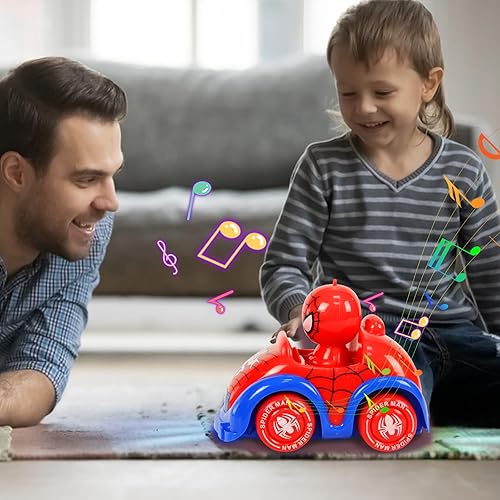 Miniatura 6 de Paquete de 2 autos eléctricos de aventura de superhéroes araña para niños de 3 a 8 años  Vehículos inteligentes con iluminación musical  Rotación de