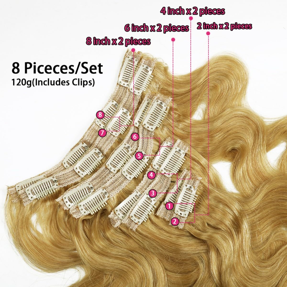 Sexycat Body Wave Hair Extensions Clip in 22 Inch 8Pcs 120g Clip in Hair Extensions Real Human Hair - Image 4
