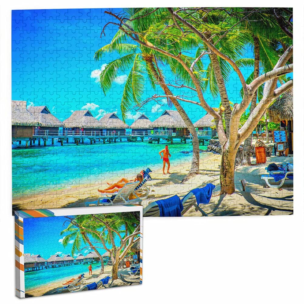 French Polynesia Bora-Bora Jigsaw Puzzle for Adults 500 Piece Wooden Travel Gift Souvenir 20.4x15 inches(02120)