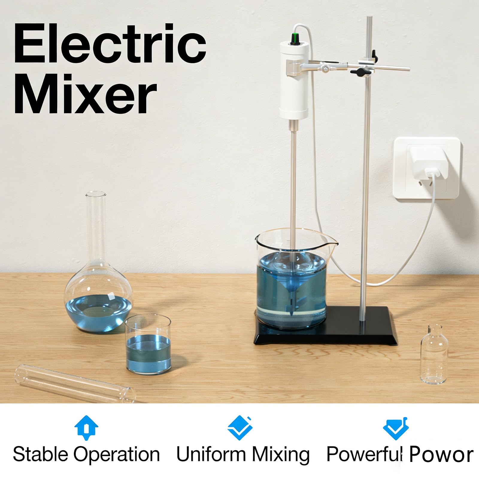 GZPKJ Mezclador Eléctrico De Laboratorio, Agitador Eléctrico De Varilla, Viscosidad 1000-2000 CPS, para Recipientes De H₂O De 500 Ml a 3 L, Control De Velocidad Continuo, para Experimentos Químicos