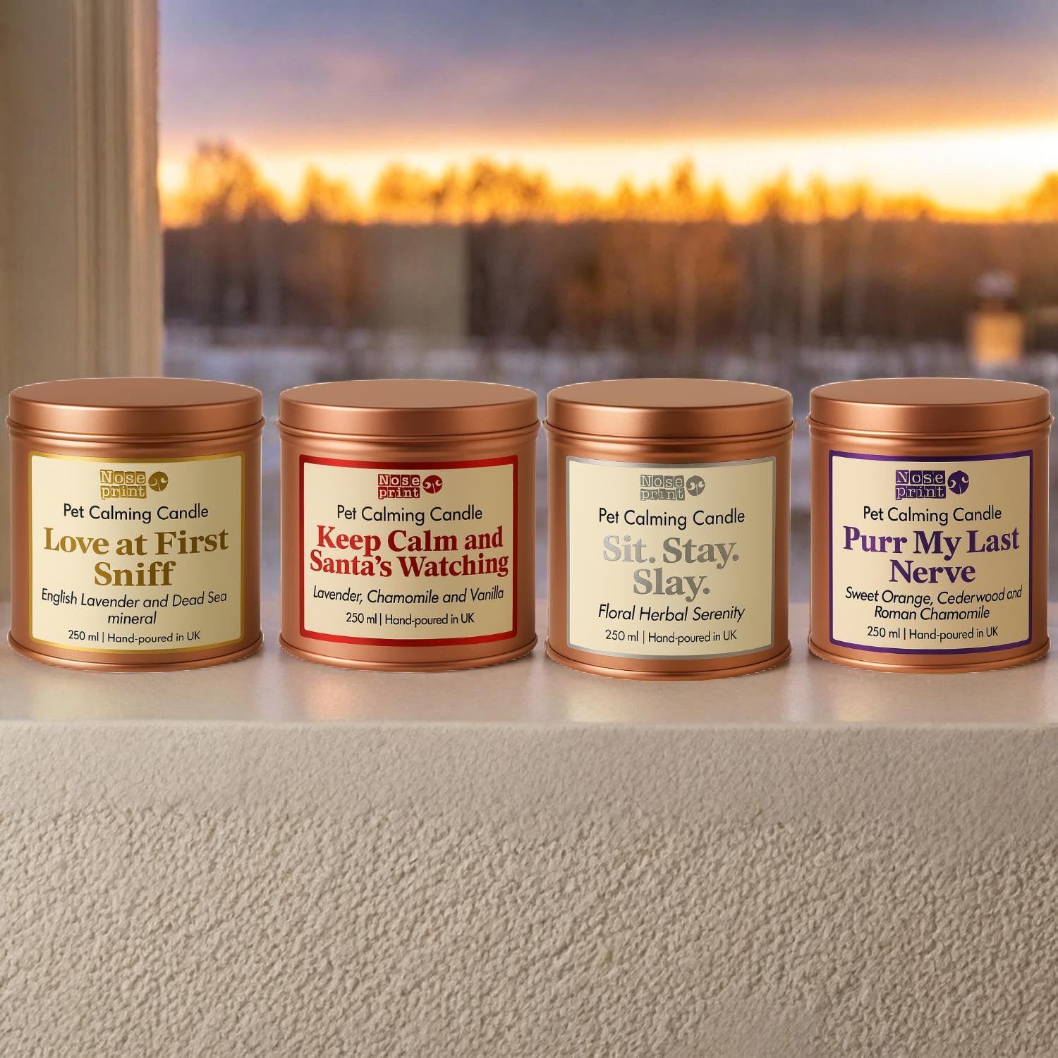 Candela calmante per animali domestici, cera naturale di soia e cocco, legno di cedro, bergamotto, lavanda, camomilla e arancia dolce, candela per aromaterapia per gatti e cani (Keep Calm and Santa's