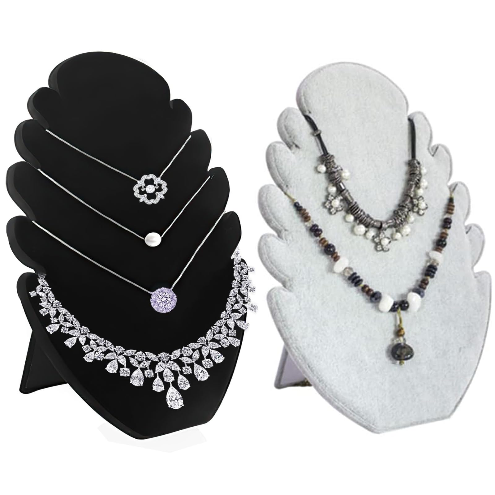 2 Présentoirs à Colliers Flannel Noir Gris - Rangement Bijoux Élégant