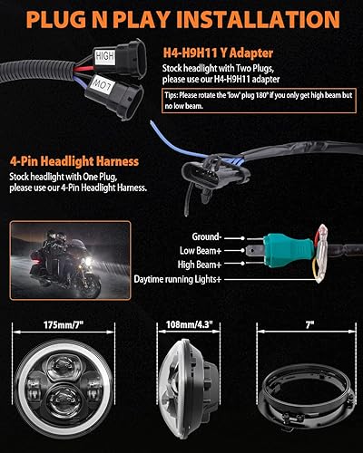 Miniatura 7 de Z-OFFROAD Faro LED para motocicleta de 7 pulgadas con DRL Kit DOT de halo blanco compatible con Harley Davidson Street Glide Road King Special