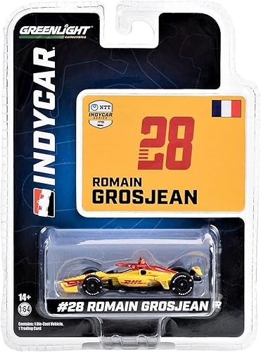Miniatura 2 de Dallara IndyCar #28 Romain Grosjean DHL Andretti Autosport NTT IndyCar Series (2023) 164 Modelo de auto fundido a presión por Greenlight 11555