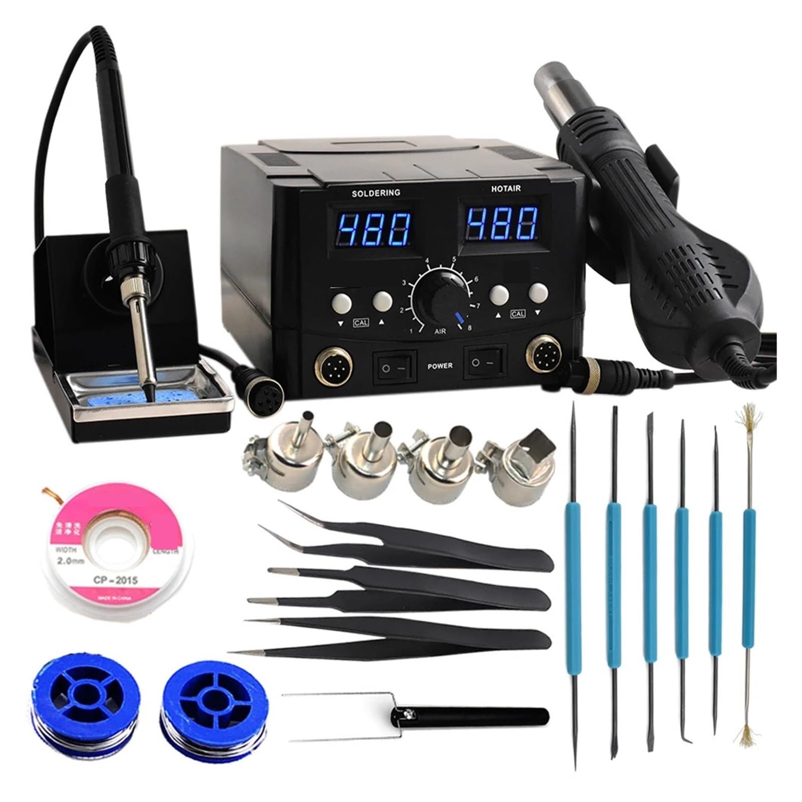 800 W 2 1 Cyfrowa Stacja Lutownicza ESD Hot Air Gun Spawanie Lutownicą Do Rozlutowywania SMD Wydajna Lutownica(8588D TOOL SET 3)