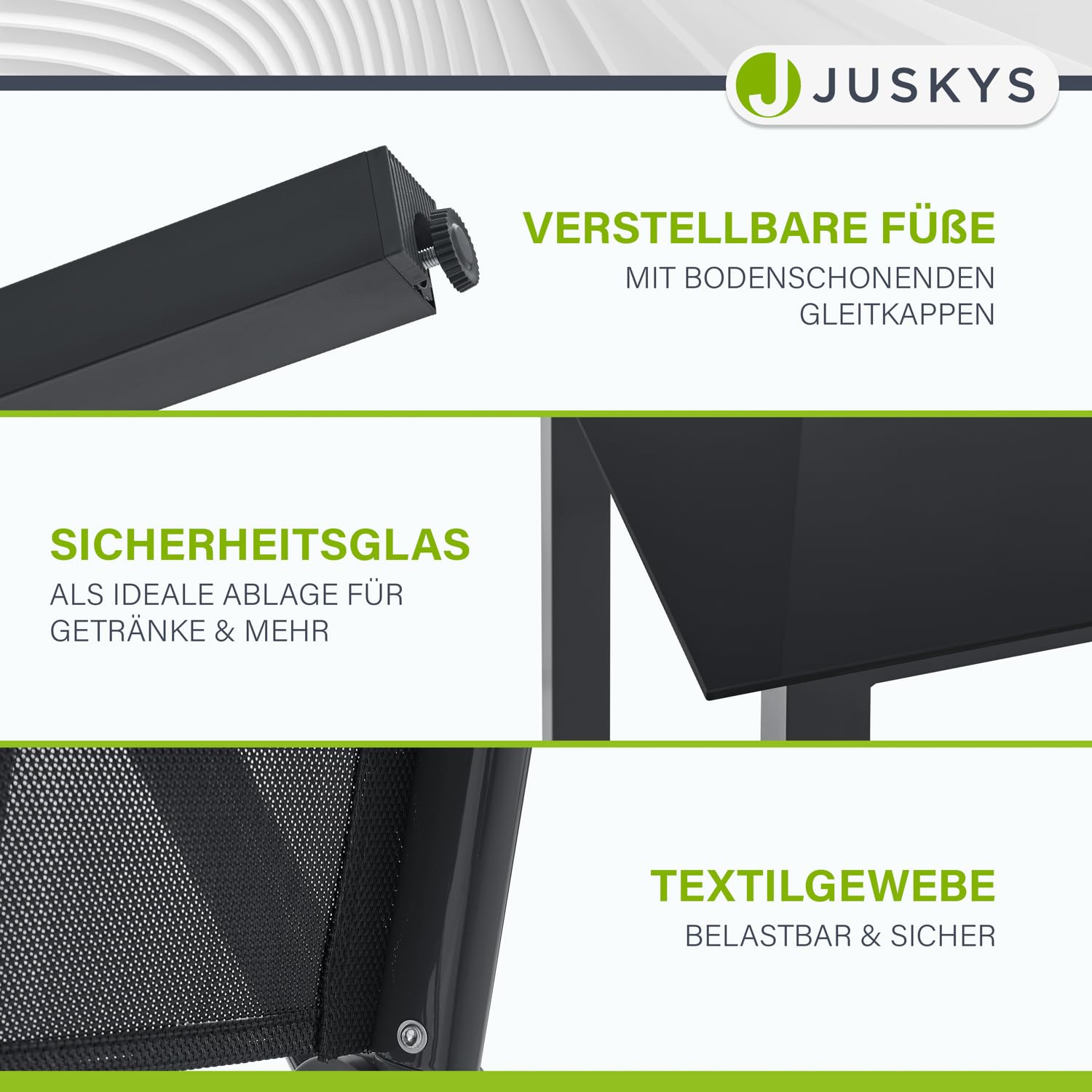 Juskys Gartengarnitur Milano 7-teilig – Gartenmöbel Set mit Tisch & 6 Hochlehner Stühlen, verstellbar & klappbar, wetterfeste Sitzgarnitur aus Aluminium – Grau