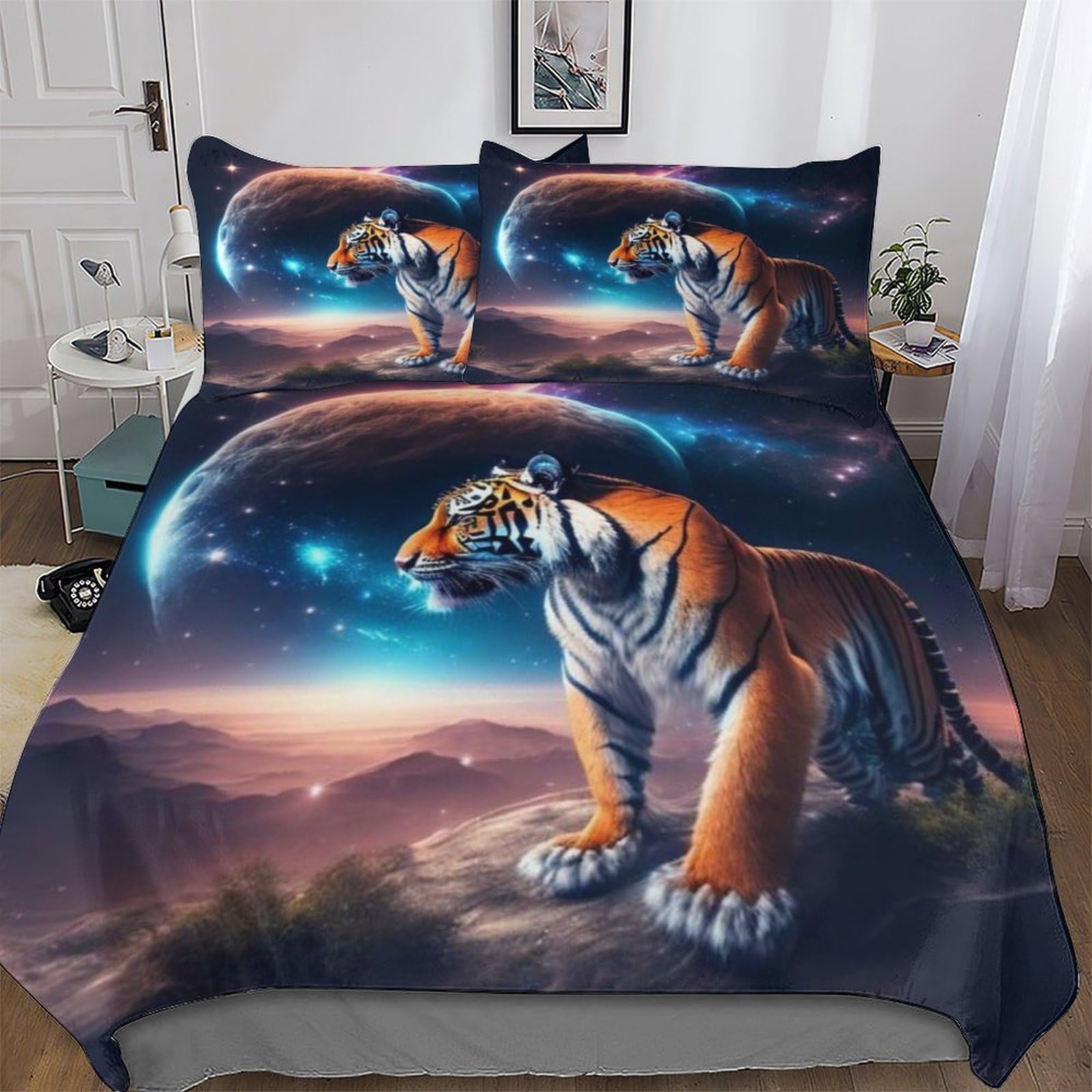 Housse de couette tigre 220x240 en microfibres douces pour un lit king size au style sauvage