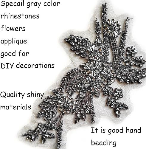 Miniatura 12 de Parches de diamantes de imitación hechos a mano, apliques de cuentas para decoración de vestidos de novia, apliques de flores de oro