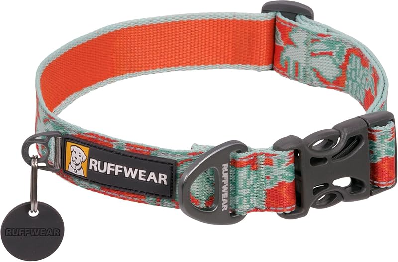 Ruffwear, Crag Dog Collar, Tropical Bloom, 14"-20" | Stylish Adventure Collar with Premium Reflective Tubelok Webbing, Side Release Buckle, Aluminum V-Ring & ID Tag Silencer
