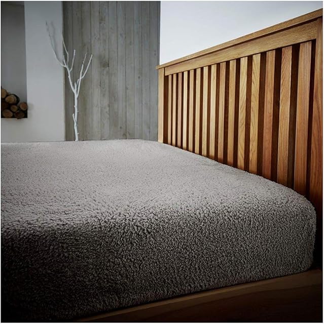 Lions Teddy Fleece King Size Fitted Sheets - Thermal Warm Winter Bedding, Sherpa Extra Deep Fitted Bed Sheets, 100% Polyester, Bedroom Accessories, 152x203cm, Silver