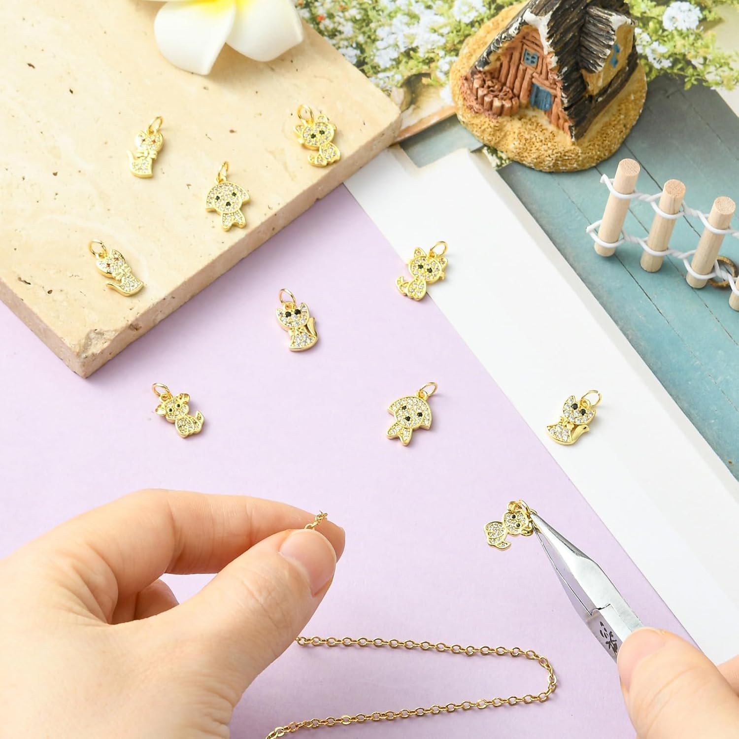 KitBeads 10Pcs 5 Styles Dog Cat Charms Brass Clear Cubic Zirconia Puppy Kitten Animal Charms for Jewelry Making Necklaces Bracelets Crafts - Image 5