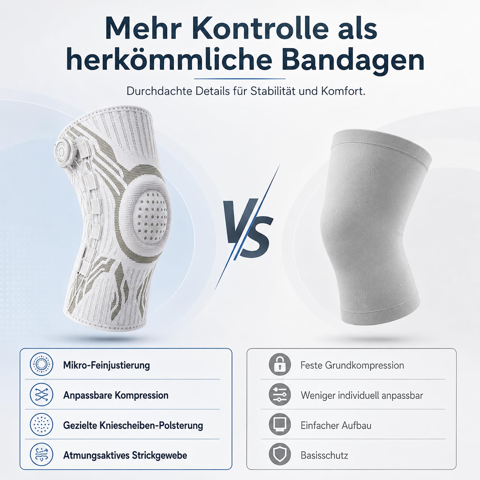 Kniebandage mit Drehverschluss und Patellarschutz, 3D Kompression & rutschfester Halt, verstellbare Kniebandage für Sport, Laufen, Fitness, Training, Arbeit und Alltag, Damen Herren，1 Paar–Schwarz：M