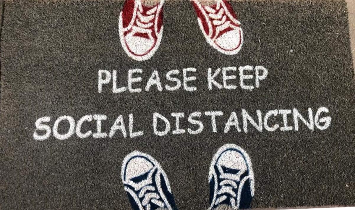 PVC Backed Coir Doormat, Social Distancing, 18"x30"
