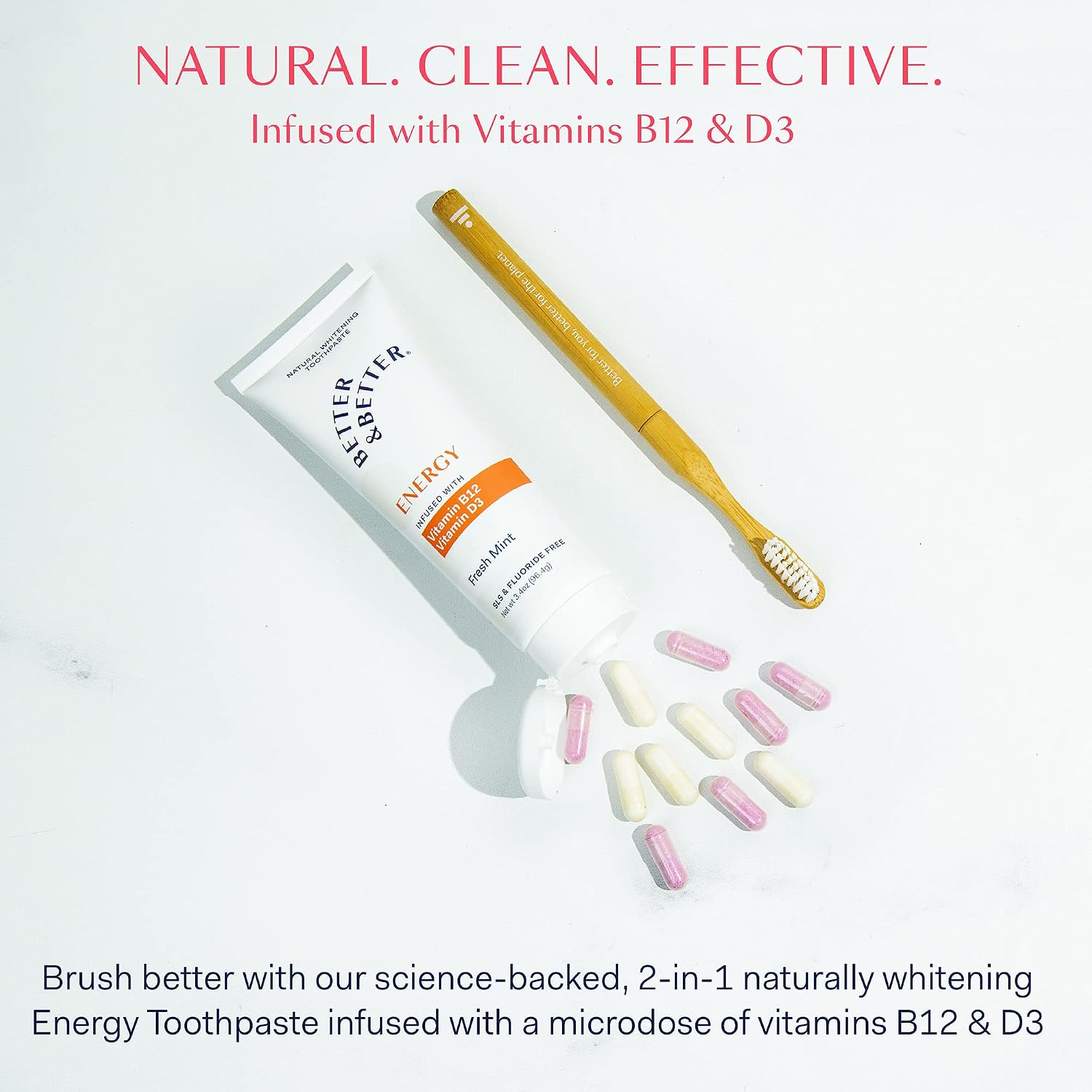 Better & Better Energy Toothpaste with Vitamin B12 & D3 | Fluoride Free, SLS Free Toothpaste 2 CT | Fresh Breath with Organic Mints | Natural, Vegan, and Whitening Toothpaste for Bones & Energy