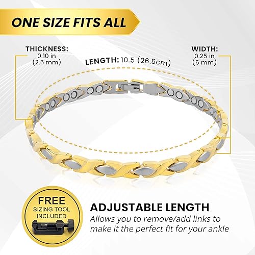 Miniatura 5 de MagnetRX Tobillera magnética ultra fuerte para mujer, tobilleras magnéticas, tobilleras de titanio para mujer (plata y oro)