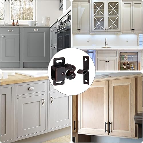 Miniatura 2 de Justech 12 piezas de doble rodillo de cierre de rodillo, cierre de puerta con tornillos de instalación para armario, cajón y armario, color plateado