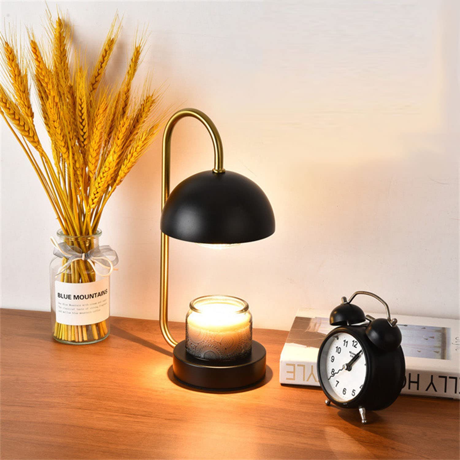 Electric Candle Warmer Lamp Dimmable Wax Melter Candle Warmer Lamp with Timer Aromatic Candle Holders for Home Office Bedroom Living Room Gift (Without timer, B Black)