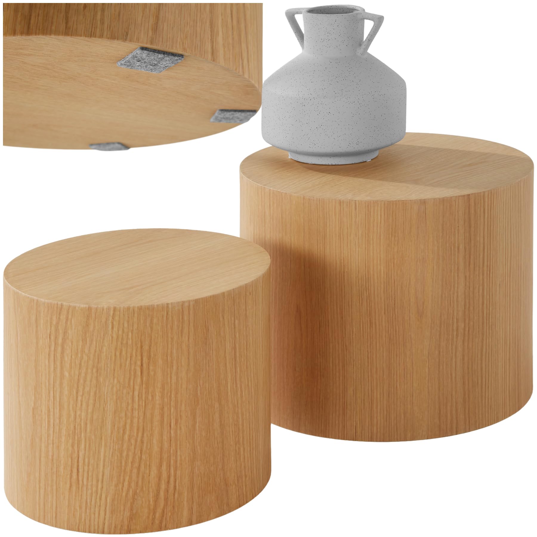 tectake® Juego de mesas auxiliares Redondas, Mesa Redonda pequeña Ideal como Mesa Auxiliar Salon, Mueble Auxiliar Salon, mesas Redondas Estilo Moderno - Roble Claro