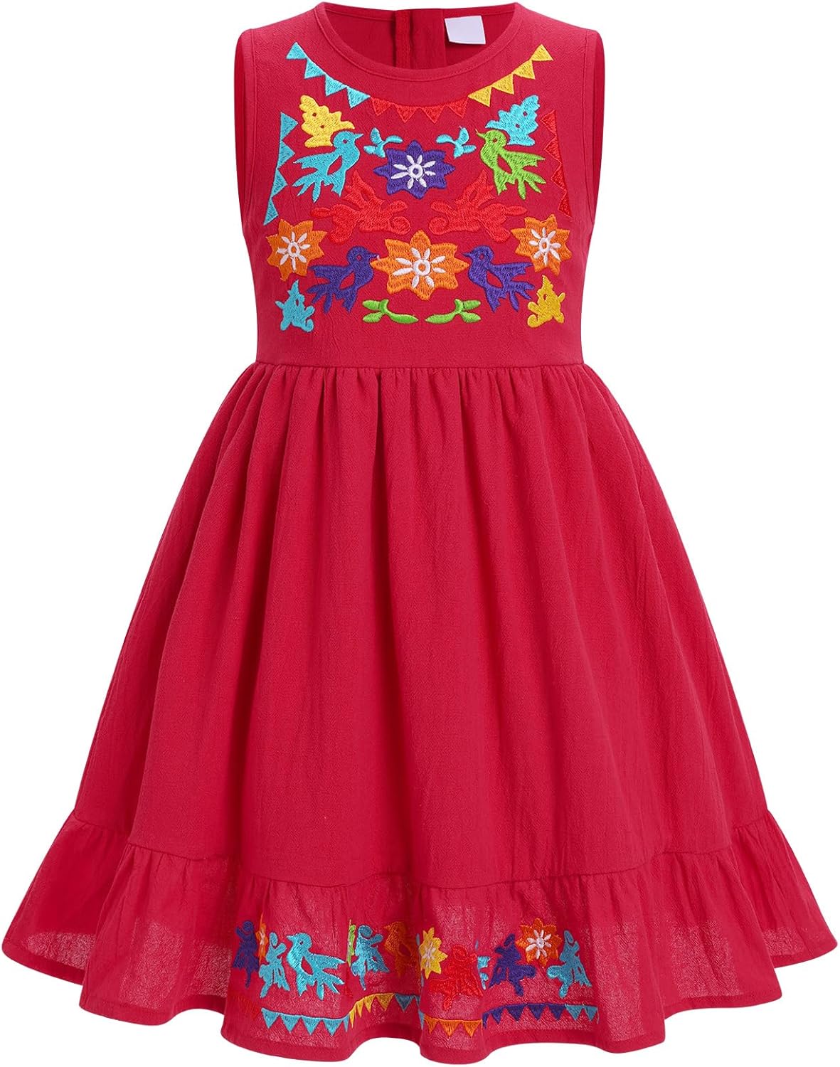 Kids Toddler Girls Traditional Mexican Floral Embroidered Ruffle Dress Sleeveless Back to School Dresses