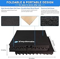 Vista 5 de TroyStudio - Escudo grande de aislamiento de micrófono, filtro de reflexión plegable para cabina vocal, panel de espuma acústica de 2 pulgadas