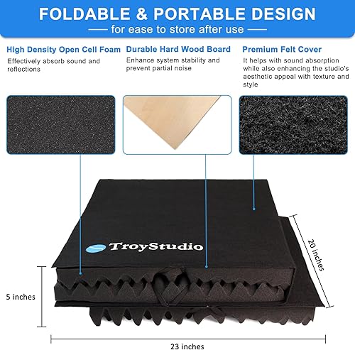 Miniatura 5 de TroyStudio Escudo de aislamiento de micrófono grande, filtro de reflexión de cabina vocal plegable, panel de espuma acústica de 2 pulgadas de