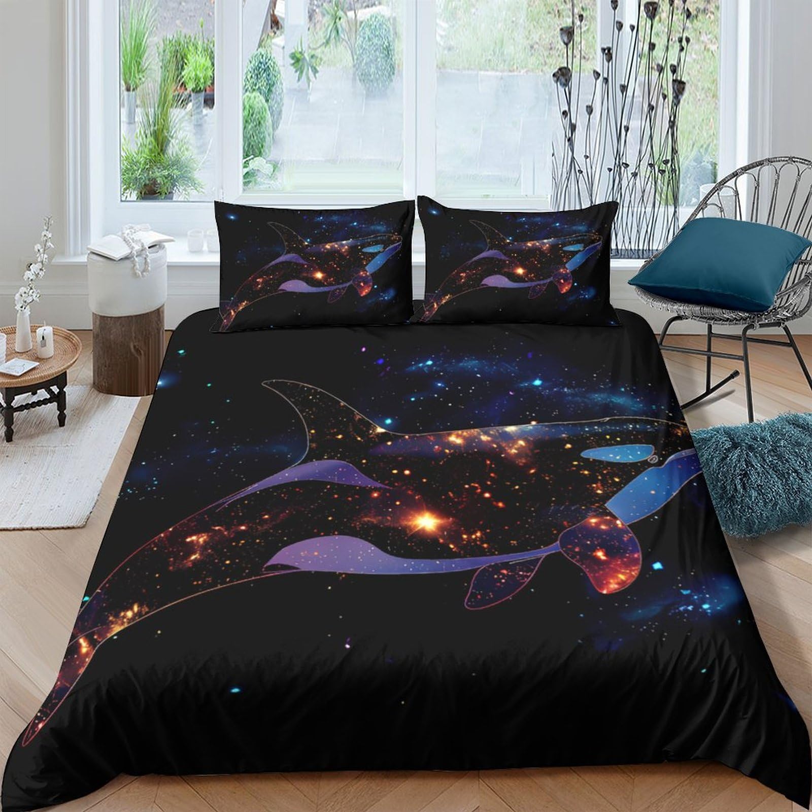 GPLZQXKJNH 3D Printed Galaxy Starry Sky Duvet Cover Set Microfiber Soft Nebula Bedding Set with 2 Pillowcases for Bedroom Decor, Single（135x200cm）