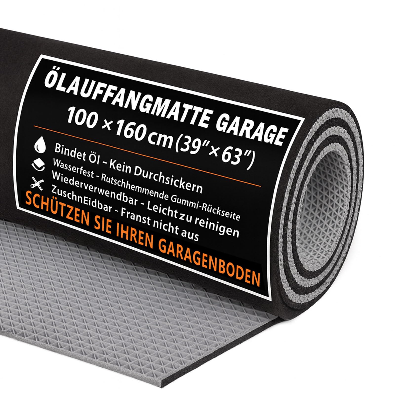 Ölauffangmatte Ölmatte 100x160 cm – Garagenbodenmatte & Bodenschutzmatte mit saugstarkem Faservlies, wasserdichter Gummi-Rückseite, rutschfeste Werkstattmatte für Auto, Motorrad & Garage