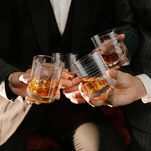 Miniatura 6 de Joeyan Vasos de whisky grabados a mano, vasos de estilo antiguo con patrón de rayas y puntos, vasos transparentes de rocas talladas, cristalería de