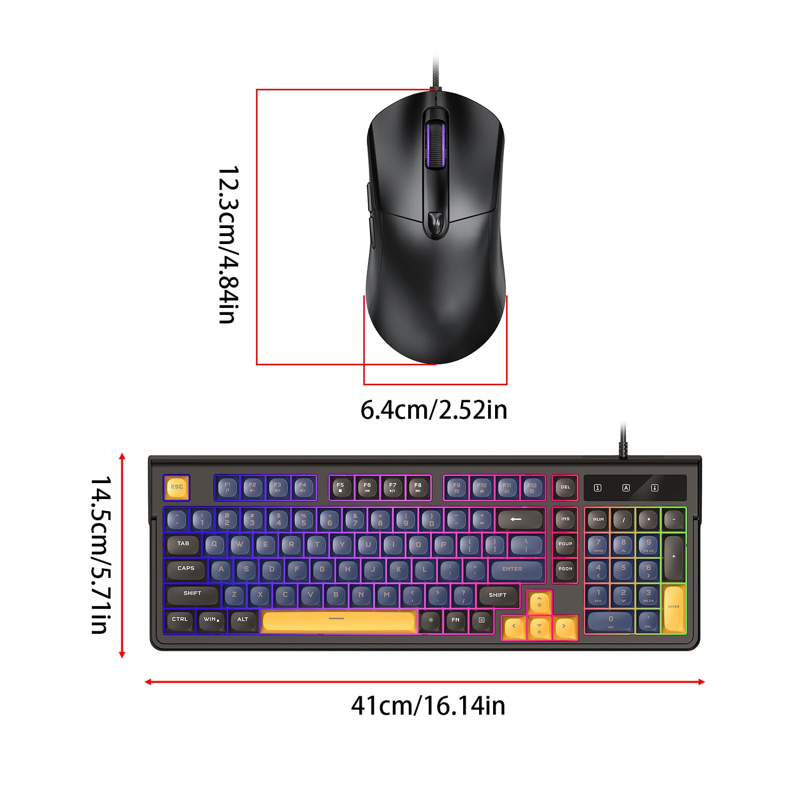 Ergonomiczna Klawiatura i Mysz do Gier z Podświetleniem RGB, Kolorowym Oświetleniem, Kompaktowym Układem, funkcją USB Plug and Play dla, MacOS (Niebieski czarny zestaw)