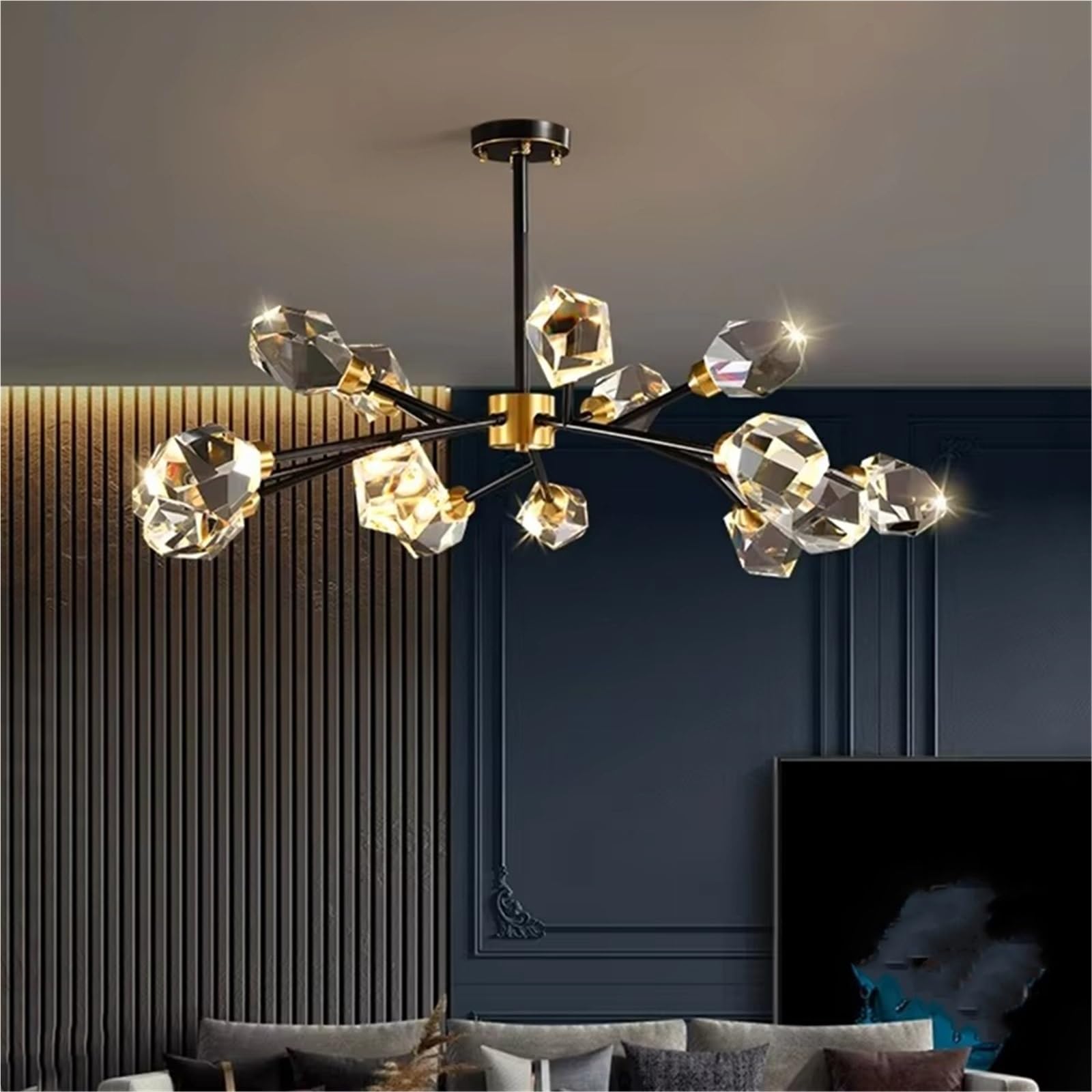 ASerZenith Led Black Copper Crystal Copper Hanging Lamps Chandelier Lighting Lustre Suspension Luminaire Lampen For Dinning Room(Dimming-Black 9 Heads)