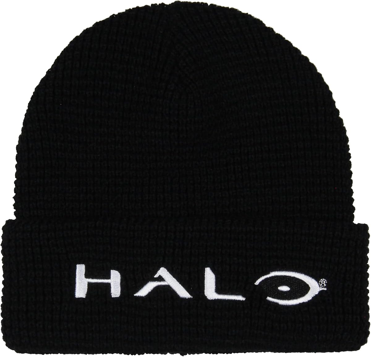 Xbox Halo Videojuego Logotipo bordado Gorro de punto tipo gofre con puños para adultos OSFM para hombres y mujeres Negro