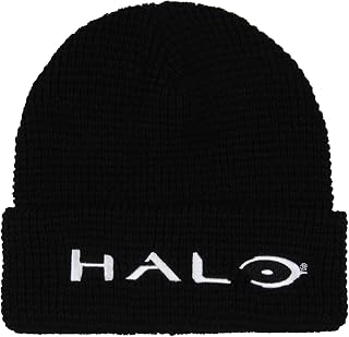 Xbox Halo Videojuego Logotipo bordado Gorro de punto tipo gofre con puños para adultos OSFM para hombres y mujeres Negro
