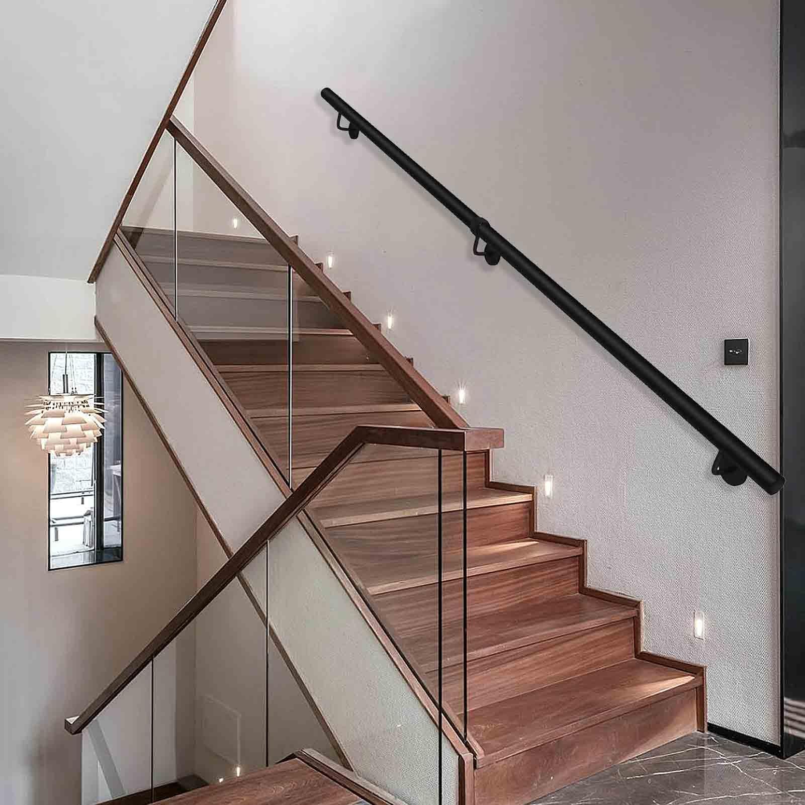 Rampe d'escalier extérieure noire 3,6 m, main courante escalier intérieur kit complet