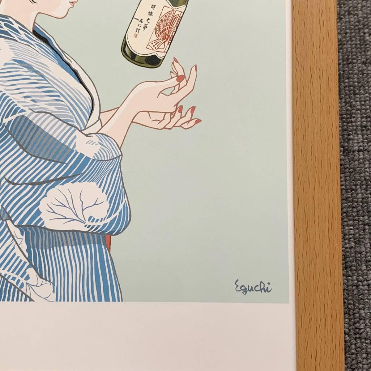 江口寿史　直筆イラスト　Yシャツとワインの女の子。 江口寿史 直筆イラスト Yシャツとワインの女の子