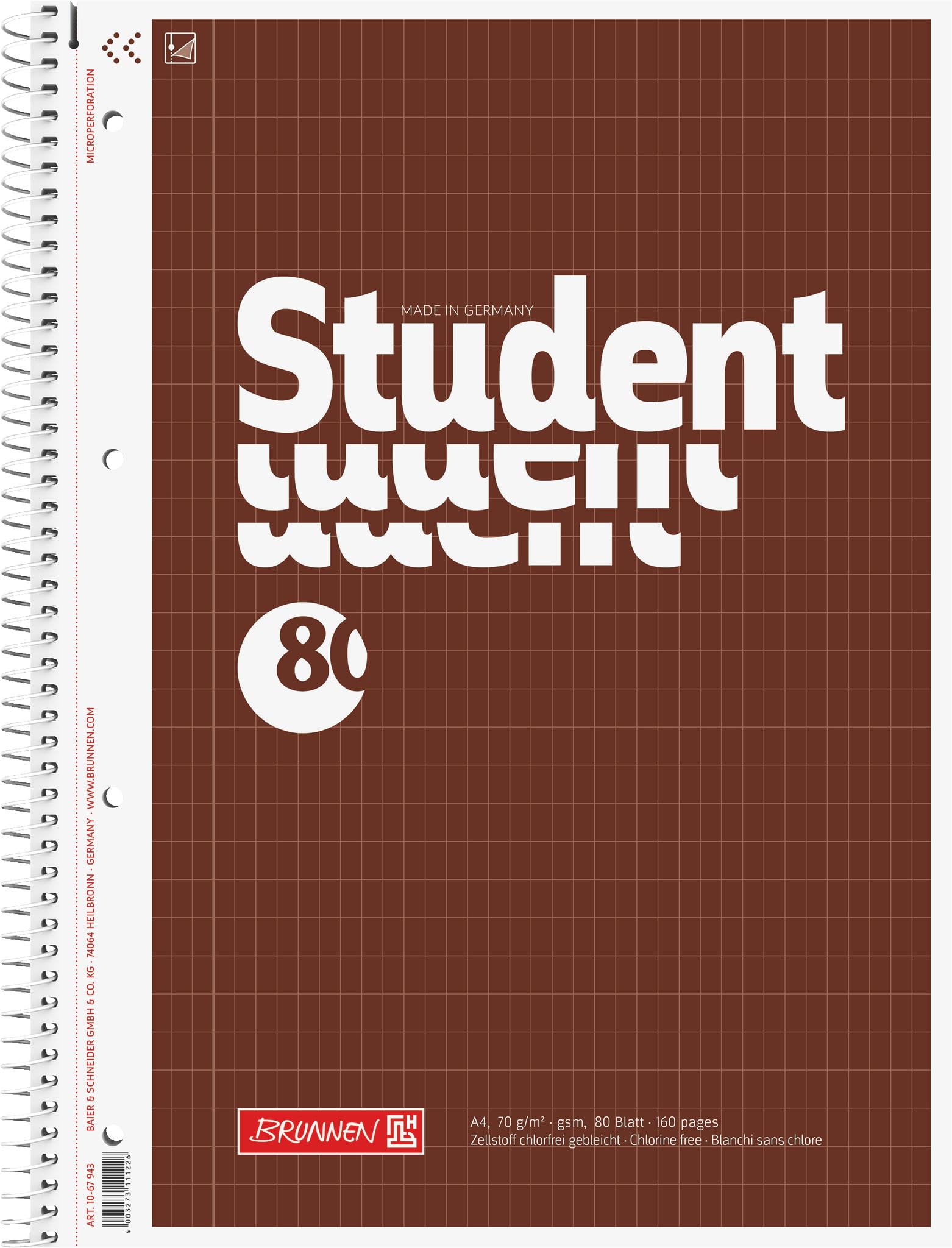 Brunnen 1067940 Student Notepad A4 rautiert White, Brown Envelope