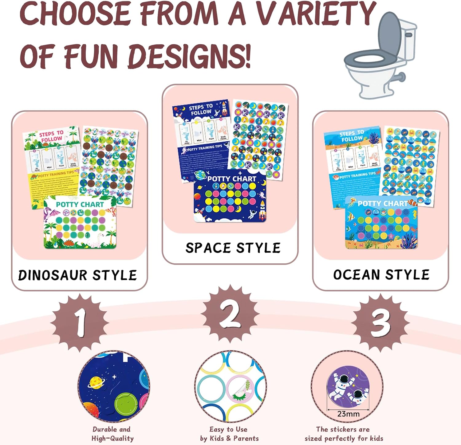Potty Training Chart for Kid with Stickers - with Fun Reward Stickers Dinosaur、Space Oceans, Reward Chart for Toddlers 8.5x11 Potty Training Sticker Chart for Toilet Success for Kids (Space)