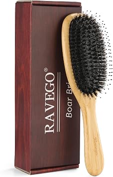 Hair Brush, Boar Bristle Hair Brush for Women & Men Long, Curly or Any Hair Type Smoothing Massaging Detangling, Bamboo Paddle Boar & Nylon Bristle Hairbrush, Distributes Oils for Natural Shine