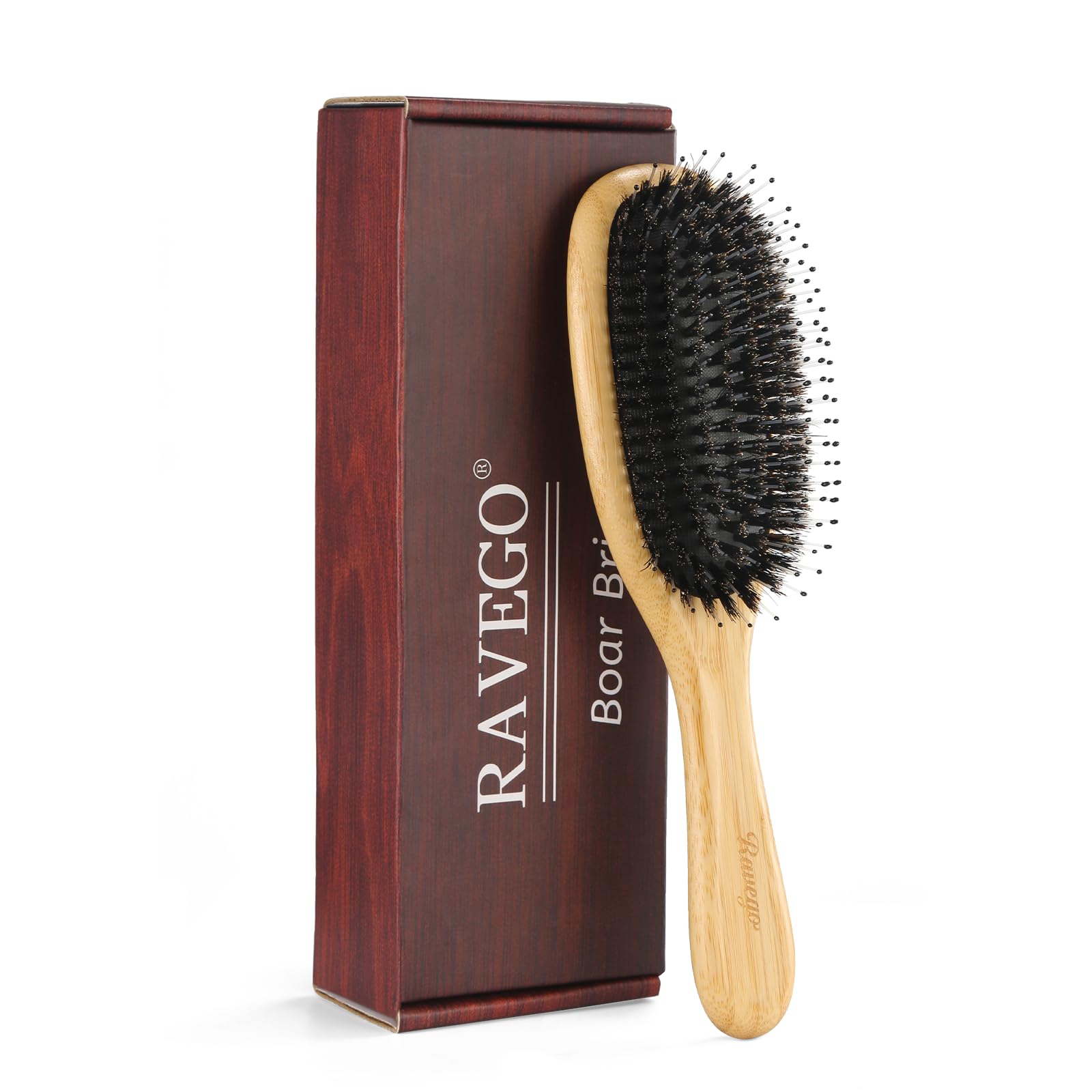 Brosse cheveux poil sanglier FABCARE design ergonomique double ressort rose